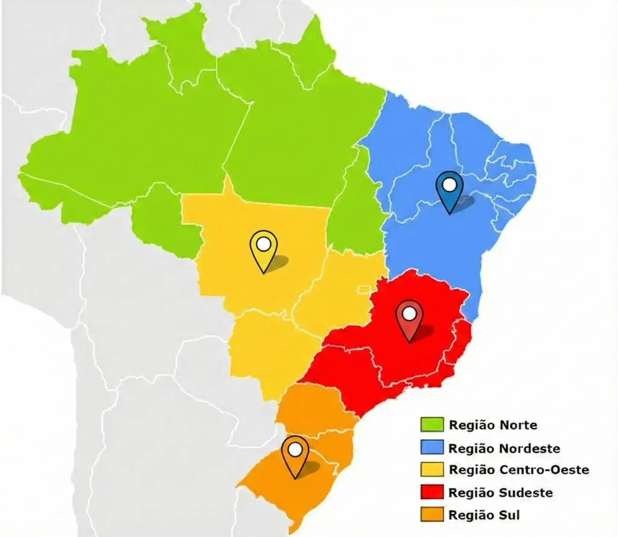 Mapa do Brasil com regiões